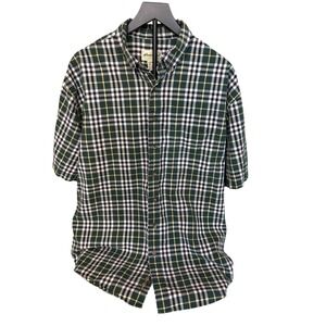 Eddie Bauer Mens XL Tall Short Sleeve Button Up Shirt Green Plaid 100% Cotton